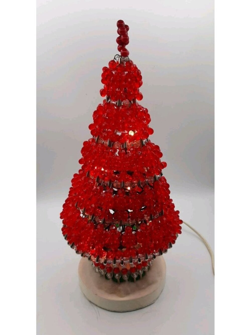 Vintage Red Safety Pin Christmas Tree Beaded Handmade 13” Tall Lighted - Picture 5 of 9